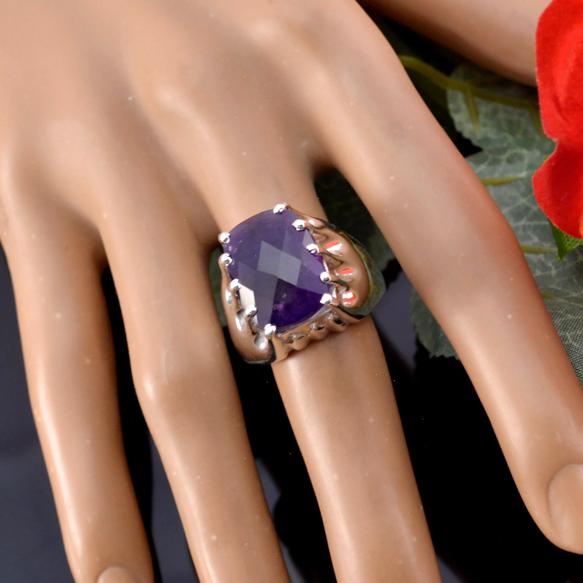 Amethyst Solitaire Italian 92.5 Silver Purple Gemstones Chunky antique Ring Jewelry