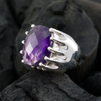Amethyst Solitaire Italian 92.5 Silver Purple Gemstones Chunky antique Ring Jewelry