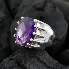 Amethyst Solitaire Italian 92.5 Silver Purple Gemstones Chunky antique Ring Jewelry