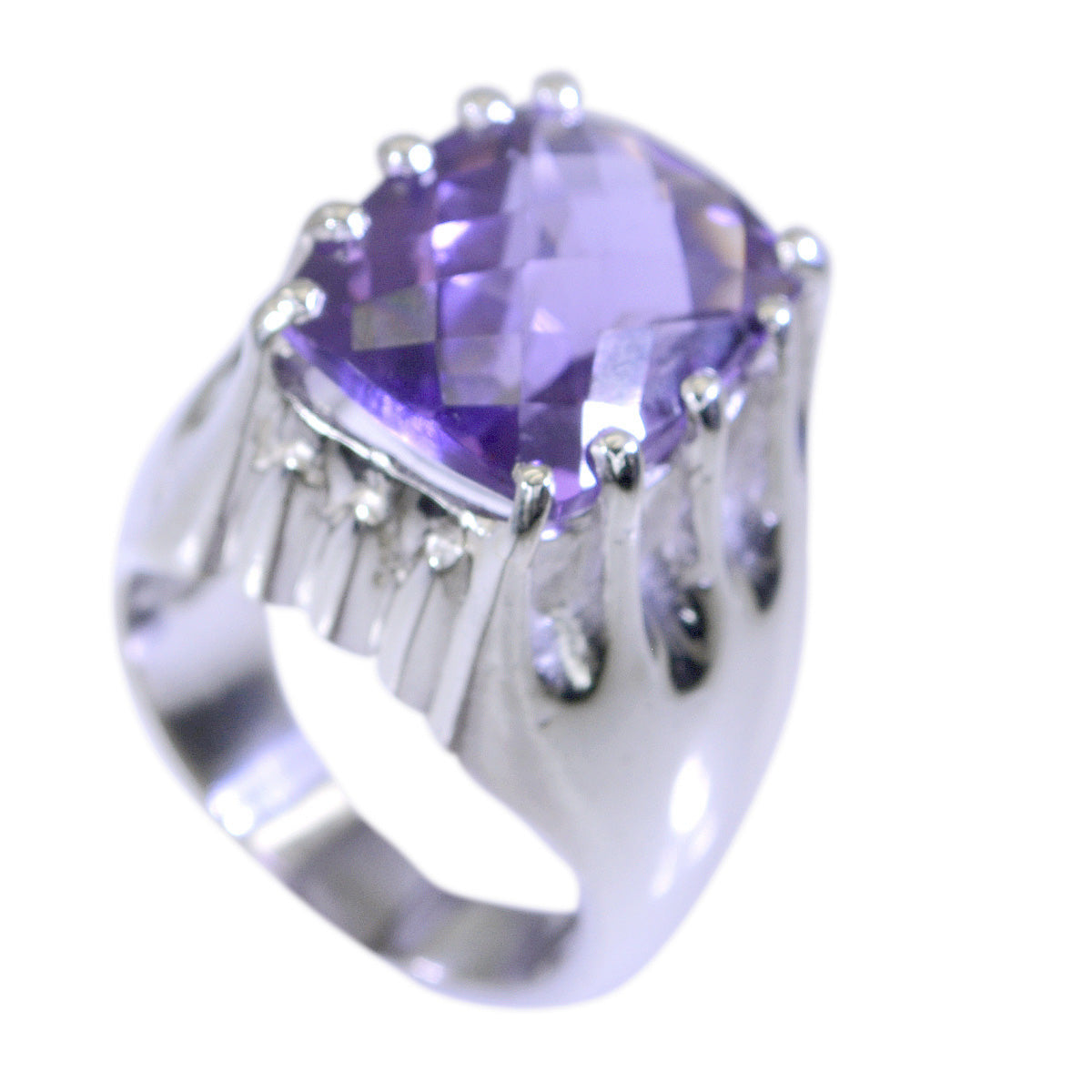 Amethyst Solitaire Italian 92.5 Silver Purple Gemstones Chunky antique Ring Jewelry Immagine principale del prodotto