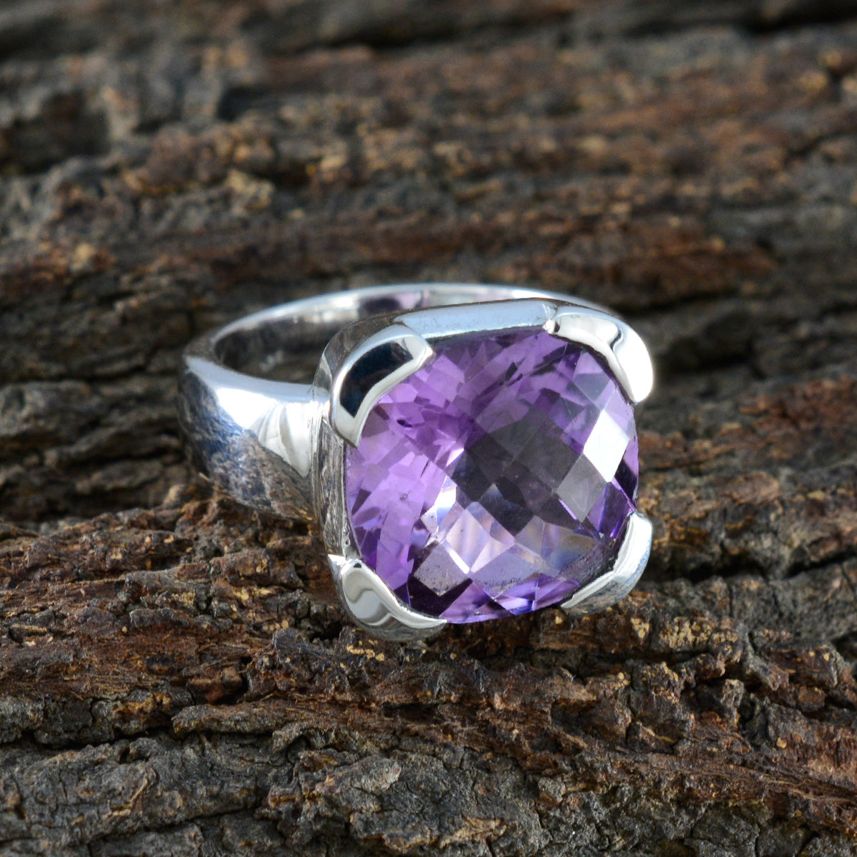 Amethyst Solitaire Italian Sterling Silver Purple Gems Statement Heritage Ring Jewelry