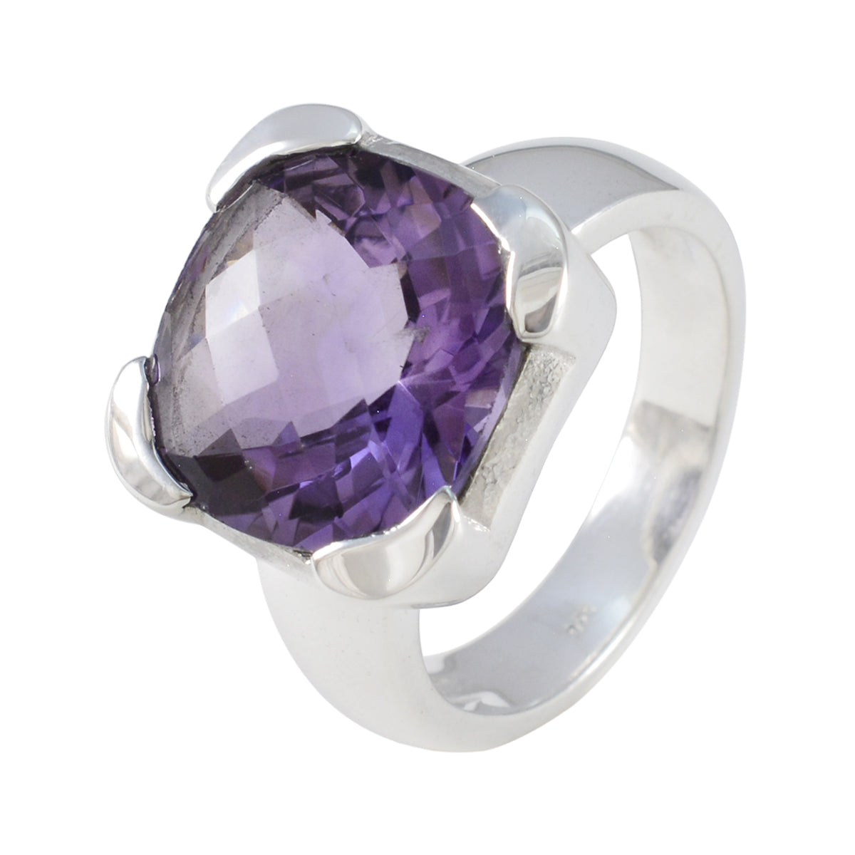 Anillo de plata de ley italiana con solitario de amatista y gemas moradas, joyería tradicional. Imagen secundaria del producto