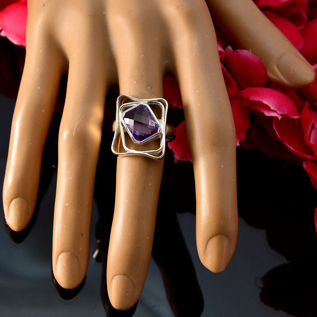 Amethyst Solitaire Russian 925 Silver Purple Gems Mid weight Signet Ring Jewellery