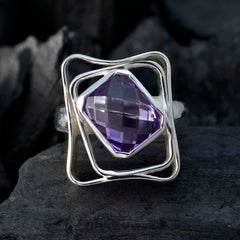 Amethyst Solitaire Russian 925 Silver Purple Gems Mid weight Signet Ring Jewellery