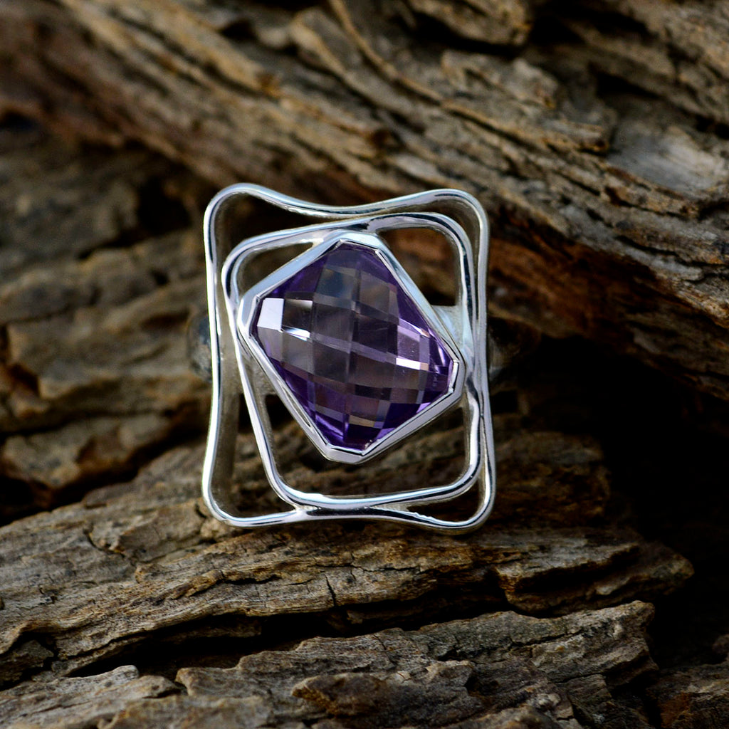 Amethyst Solitaire Russian 925 Silver Purple Gems Mid weight Signet Ring Jewellery