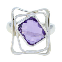 Amethyst Solitaire Russian 925 Silver Purple Gems Mid weight Signet Ring Jewellery