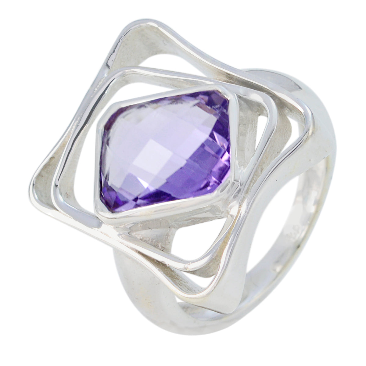 Amethyst Solitaire Russian 925 Silver Purple Gems Mid weight Signet Ring Jewellery