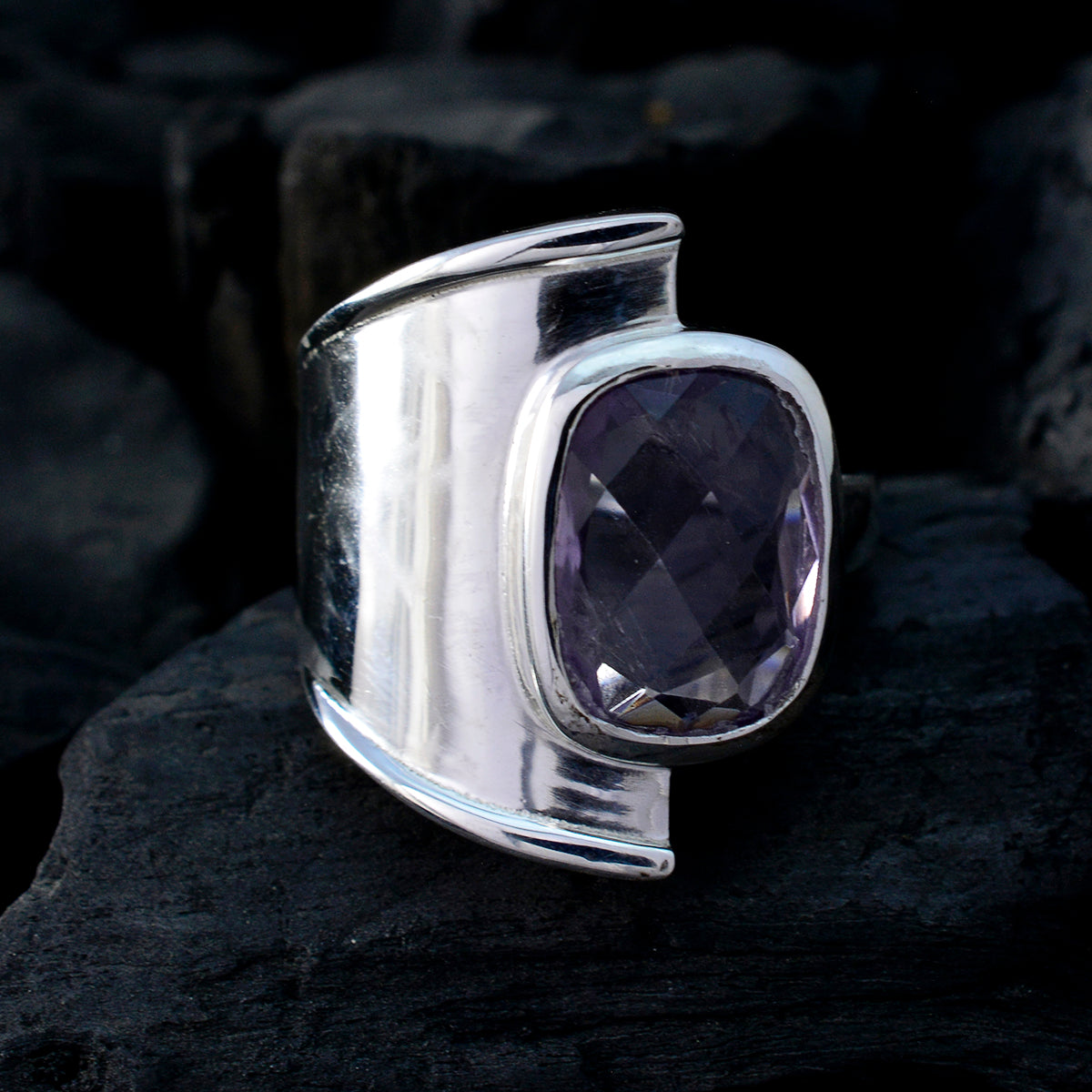 Amethyst Solitaire African Silver Purple Gemstone Versatile Signet Ring Jewelry