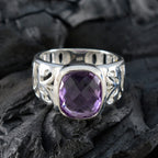 Amethyst Solitaire French 92.5 Silver Purple Gemstones Mid weight Luxurious Ring Jewelry
