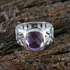 Amethyst Solitaire French 92.5 Silver Purple Gemstones Mid weight Luxurious Ring Jewelry