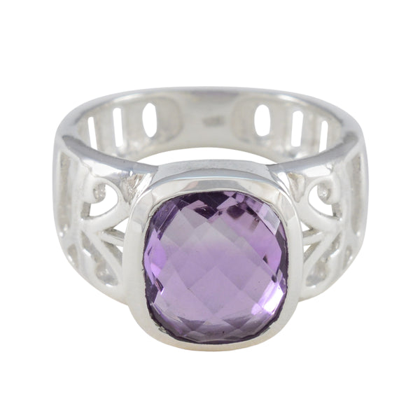 Amethyst Solitaire French 92.5 Silver Purple Gemstones Mid weight Luxurious Ring Jewelry