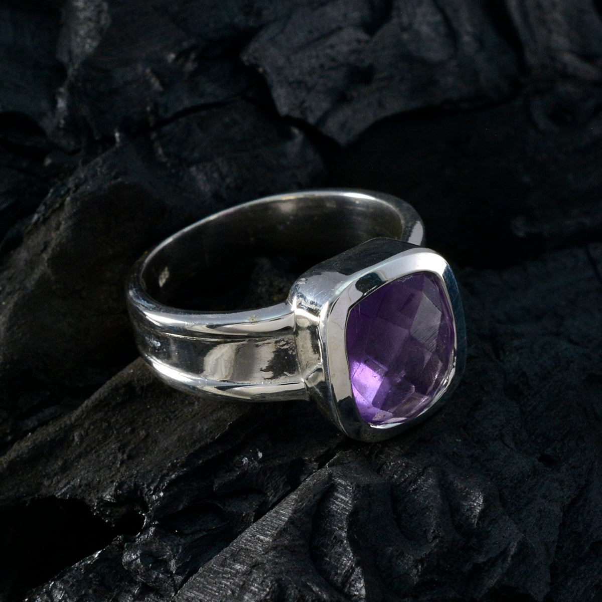 Amethyst Solitaire Indian Sterling Silver Purple Gemstone Versatile Abstract Ring Jewelry