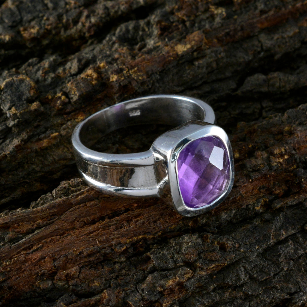 Amethyst Solitaire Indian Sterling Silver Purple Gemstone Versatile Abstract Ring Jewelry
