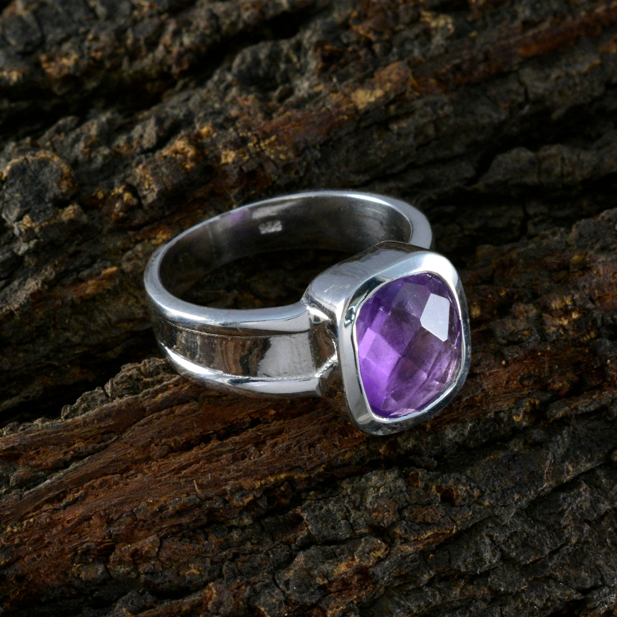 Amethyst Solitaire Indian Sterling Silver Purple Gemstone Versatile Abstract Ring Jewelry