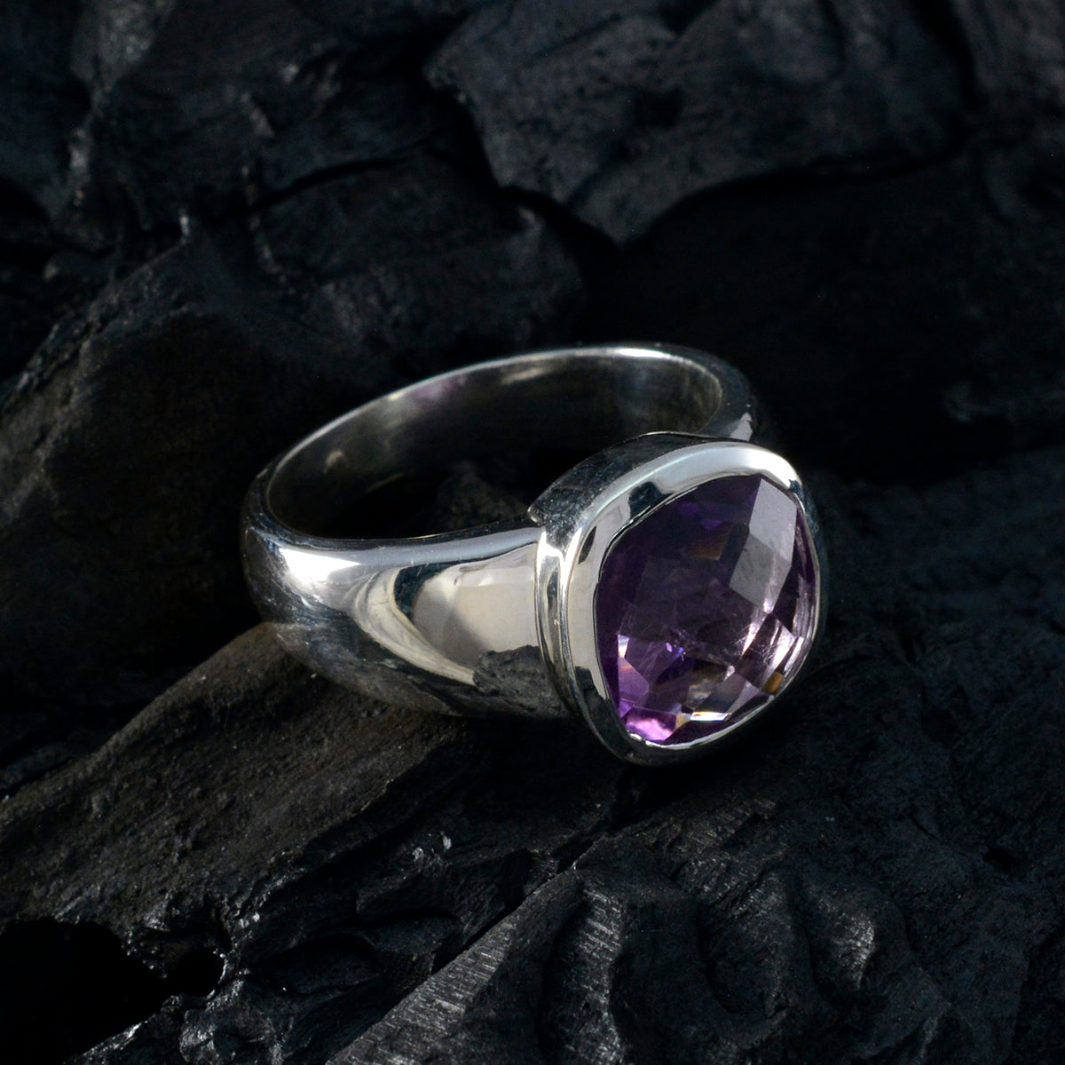 Amethyst Solitaire African 925 Silver Purple Gemstone Versatile Trendy Ring Jewelry