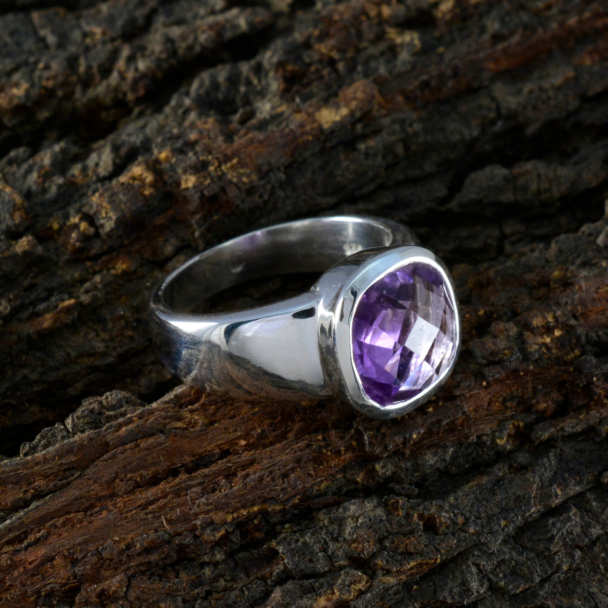 Amethyst Solitaire African 925 Silver Purple Gemstone Versatile Trendy Ring Jewelry