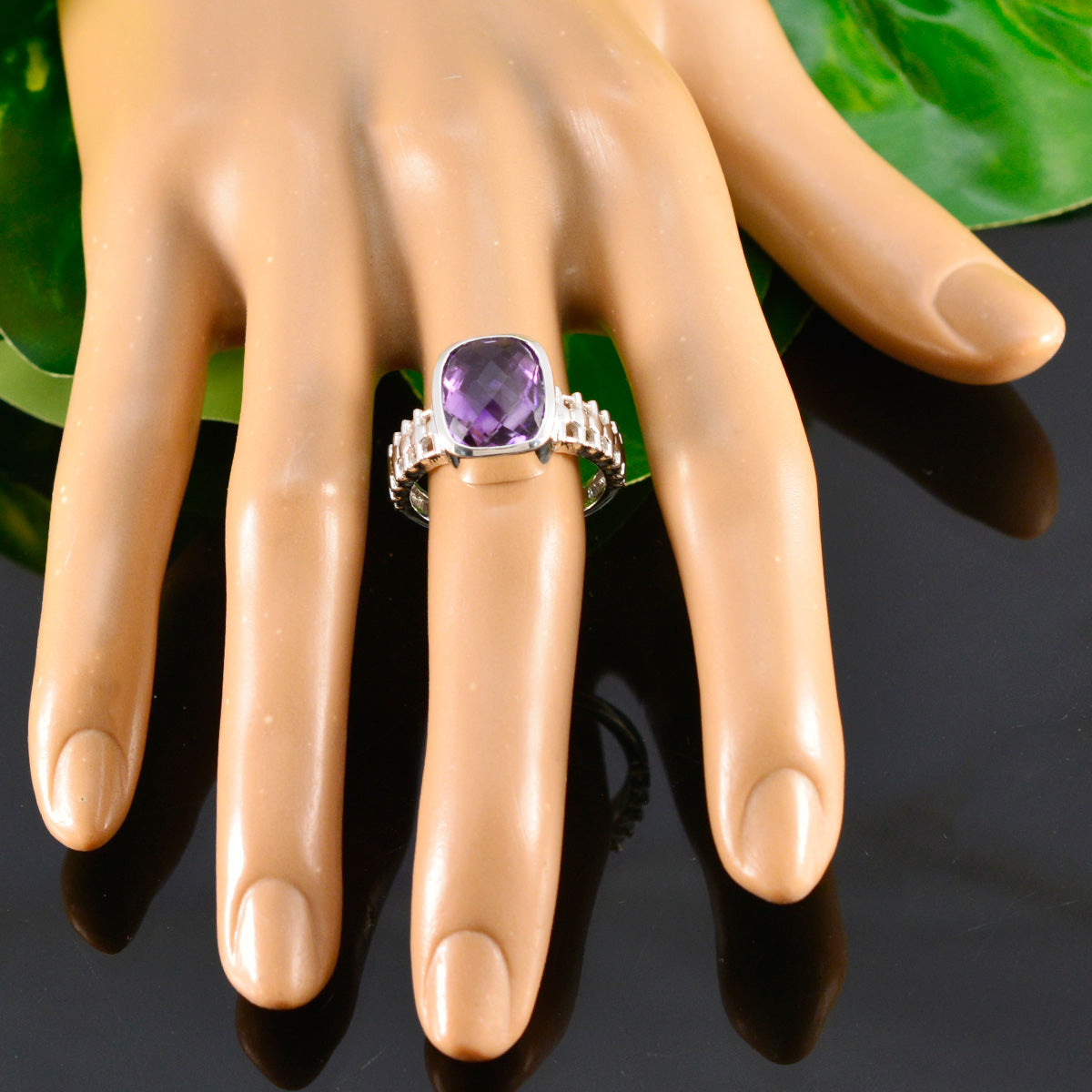 Amethyst Solitaire Egyptian Silver Purple Gemstone Mid weight Abstract Ring Jewelry