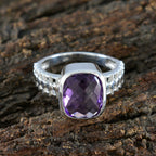 Amethyst Solitaire Egyptian Silver Purple Gemstone Mid weight Abstract Ring Jewelry