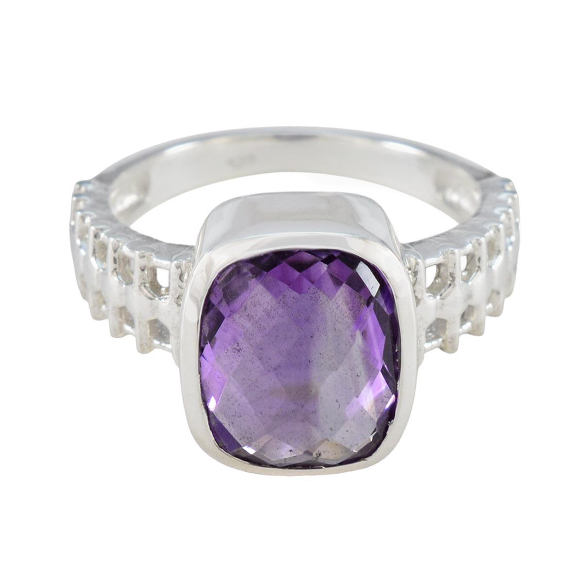 Amethyst Solitaire Egyptian Silver Purple Gemstone Mid weight Abstract Ring Jewelry