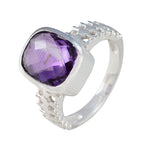 Amethyst Solitaire Egyptian Silver Purple Gemstone Mid weight Abstract Ring Jewelry