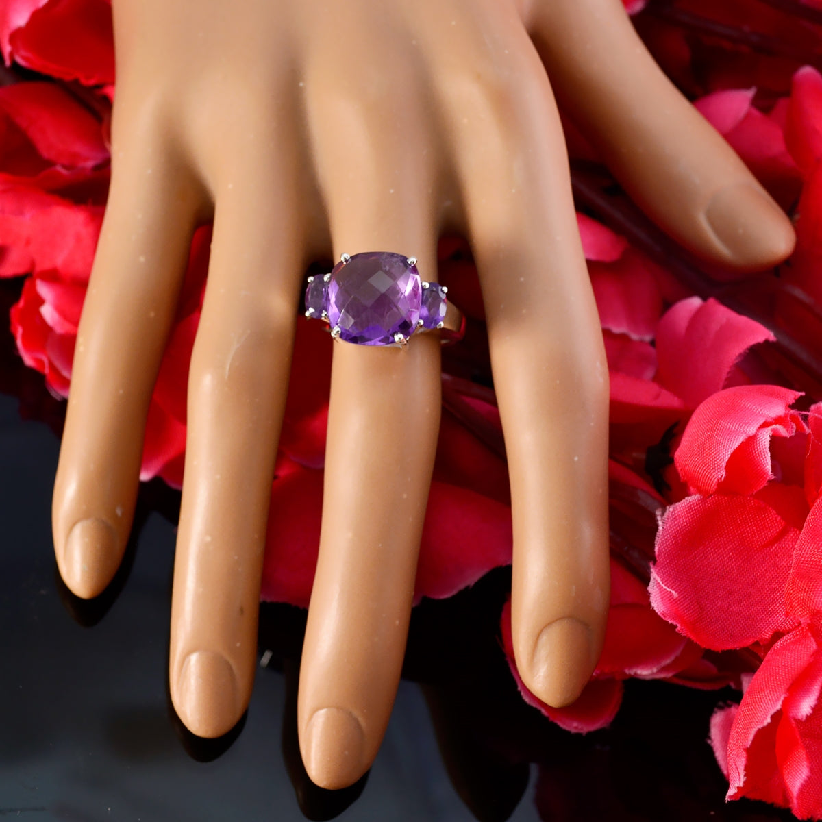 Amethyst Trilogy German 92.5 Silver Purple Gems Mid weight Fairytale Ring Jewellery