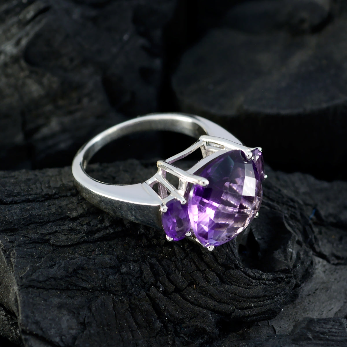 Amethyst Trilogy German 92.5 Silver Purple Gems Mid weight Fairytale Ring Jewellery