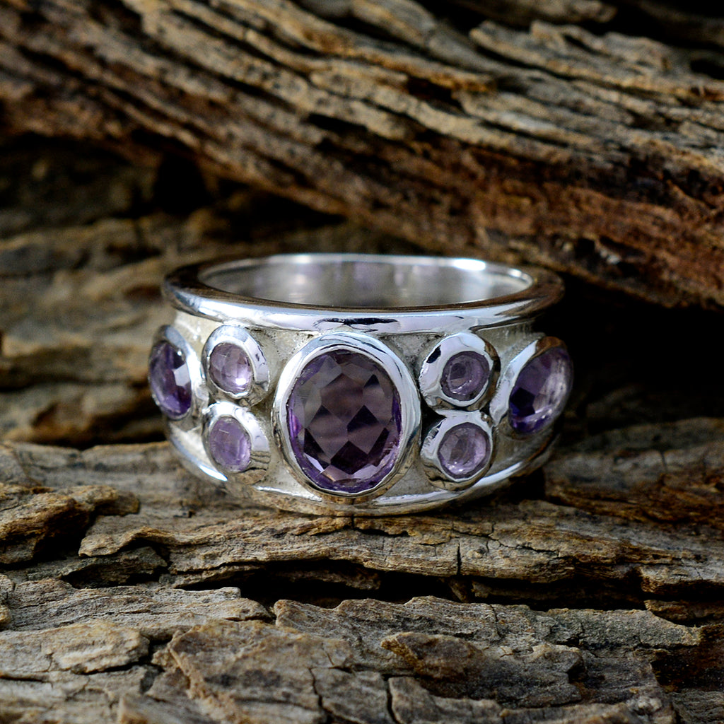 Amethyst Hepta Moroccan 92.5 Silver Purple Gemstone Eye catching Contemporary Ring Jewelry