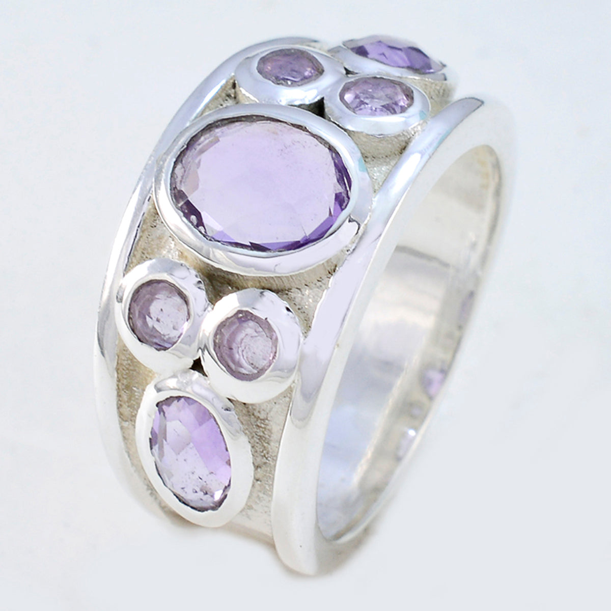 Amethyst Hepta Moroccan 92.5 Silver Purple Gemstone Eye catching Contemporary Ring Jewelry