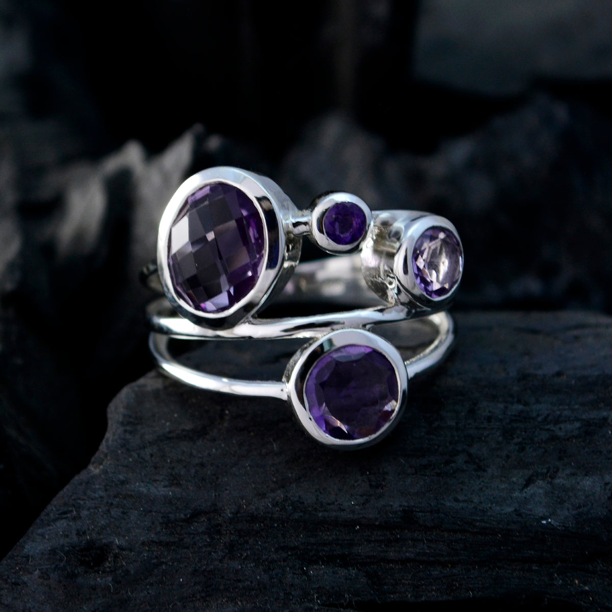 Amethyst quarter African 92.5 Silver Purple Gems Minimal Feminine Ring Jewellery