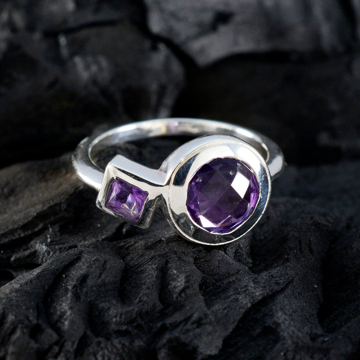 Amethyst Toi et Moi Turkish 92.5 Silver Purple Gemstone Dainty Modern Ring Jewelry