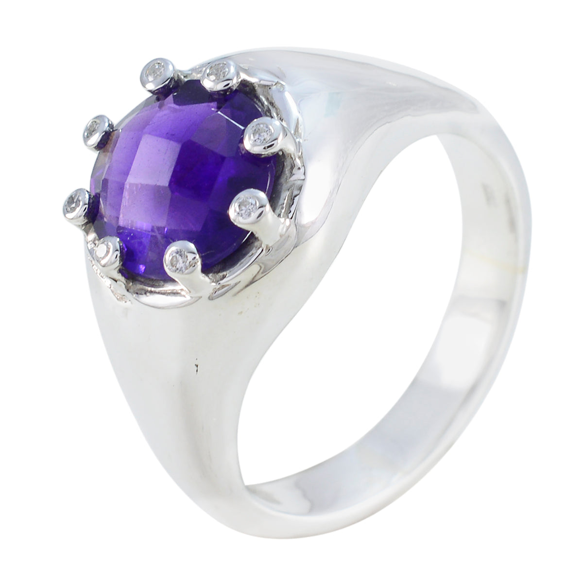 Amethyst Halo Egyptian Silver Purple Gems Versatile Abstract Ring Jewellery