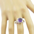 Amethyst Halo French Silver Purple Gemstones Minimal Love Ring Jewelry