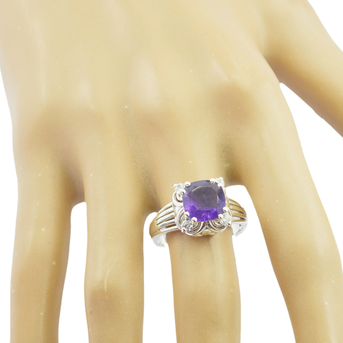 Amethyst Halo French Silver Purple Gemstones Minimal Love Ring Jewelry