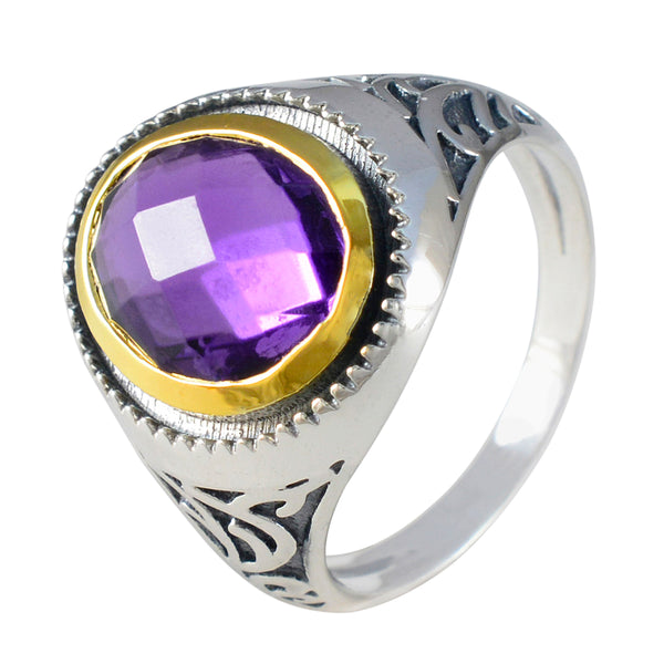 Amethyst Solitaire Mexican Sterling Silver Purple Gemstone Eye catching Filigree Ring Jewellery
