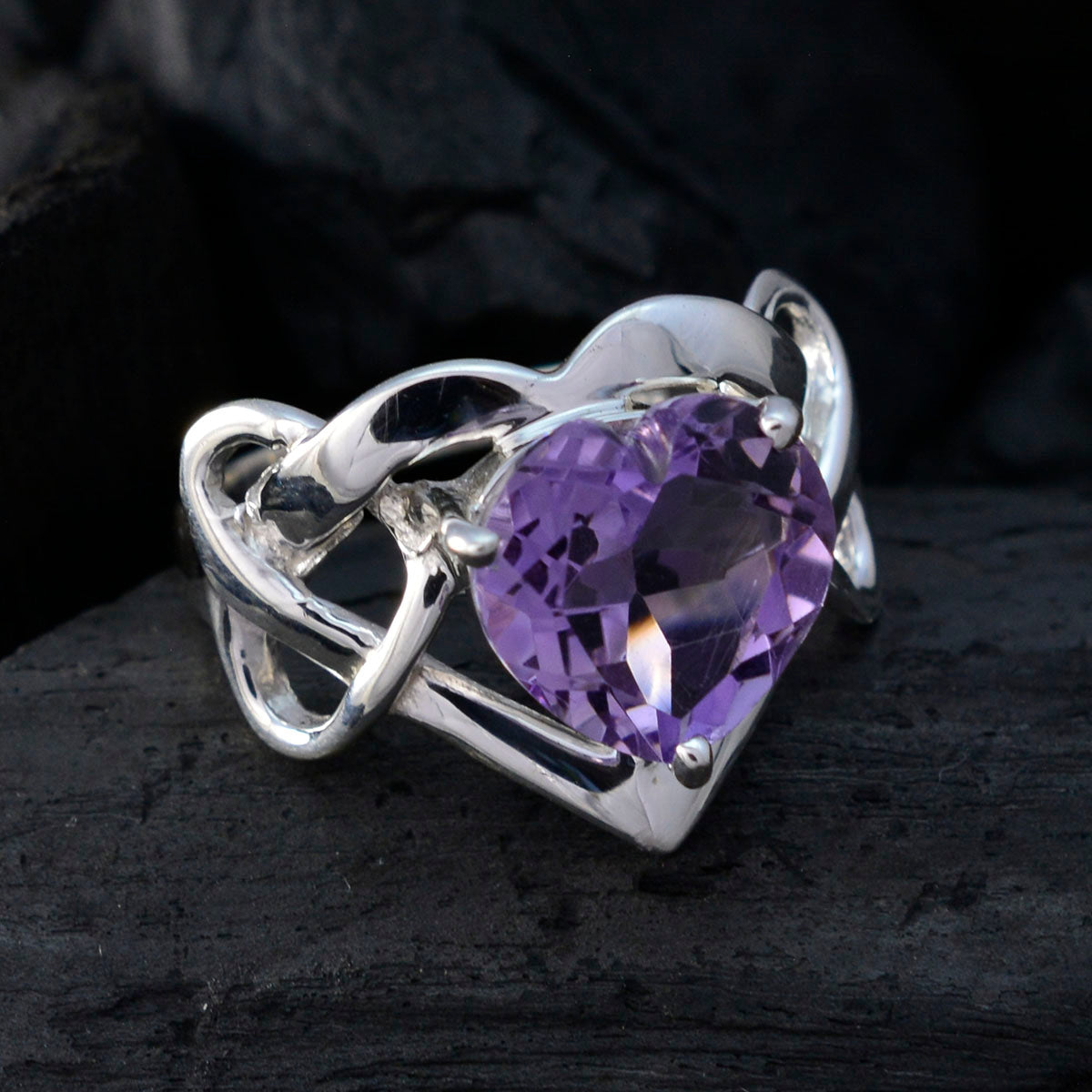 Amethyst Solitaire Moroccan 925 Silver Purple Gemstone Tiny wedding Ring Jewelry