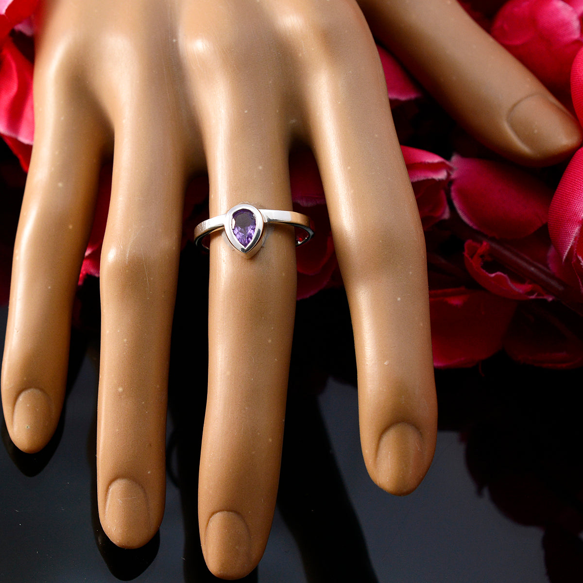 Amethyst Solitaire Korean 92.5 Silver Purple Gemstones Dainty propsel Ring Jewelry