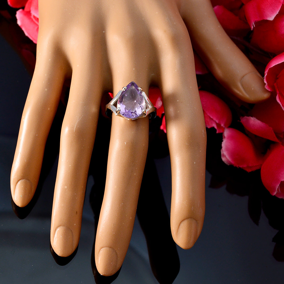 Amethyst Solitaire Russian Silver Purple Gems Minimal propsel Ring Jewellery