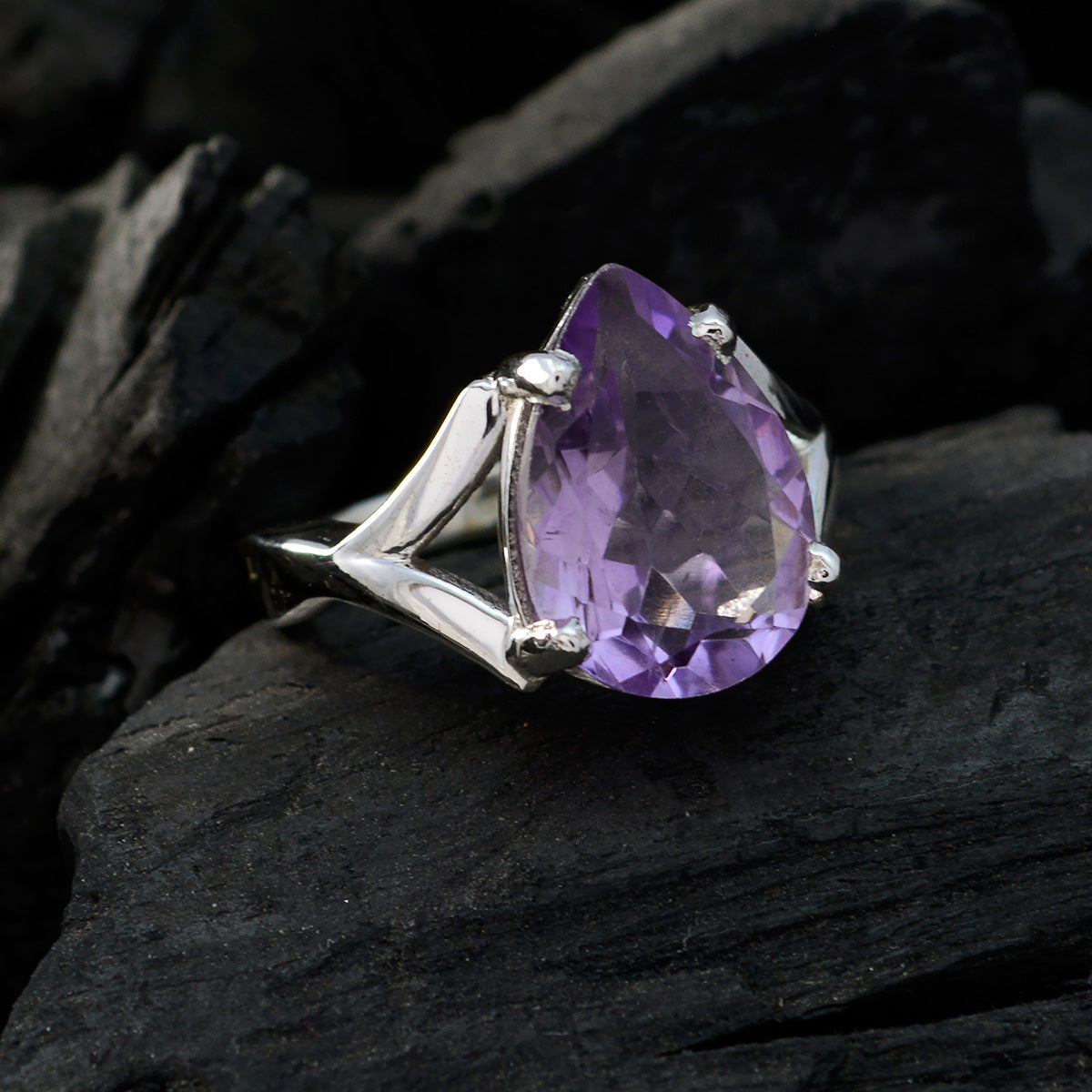 Amethyst Solitaire Russian Silver Purple Gems Minimal propsel Ring Jewellery