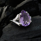 Amethyst Solitaire Russian Silver Purple Gems Minimal propsel Ring Jewellery