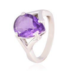 Amethyst Solitaire Russian Silver Purple Gems Minimal propsel Ring Jewellery