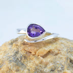 Amethyst Solitaire French 925 Sterling Silver Purple Gemstone Slim Feminine Ring Jewellery