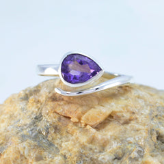 Amethyst Solitaire French 925 Sterling Silver Purple Gemstone Slim Feminine Ring Jewellery