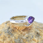 Amethyst Solitaire French 925 Sterling Silver Purple Gemstone Slim Feminine Ring Jewellery