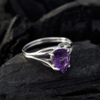 Amethyst Solitaire Japanese Silver Purple Gemstone Dainty Romantic Ring Jewelry
