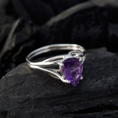 Amethyst Solitaire Japanese Silver Purple Gemstone Dainty Romantic Ring Jewelry