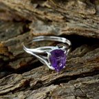 Amethyst Solitaire Japanese Silver Purple Gemstone Dainty Romantic Ring Jewelry