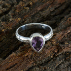 Amethyst Solitaire Russian Silver Purple Gemstone Featherlight Graceful Ring Jewellery