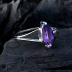 Amethyst Solitaire Korean Silver Purple Gemstone Elegant  Modern Ring Jewelry