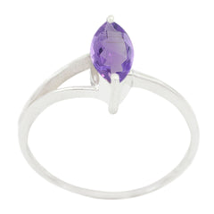 Amethyst Solitaire Korean Silver Purple Gemstone Elegant  Modern Ring Jewelry