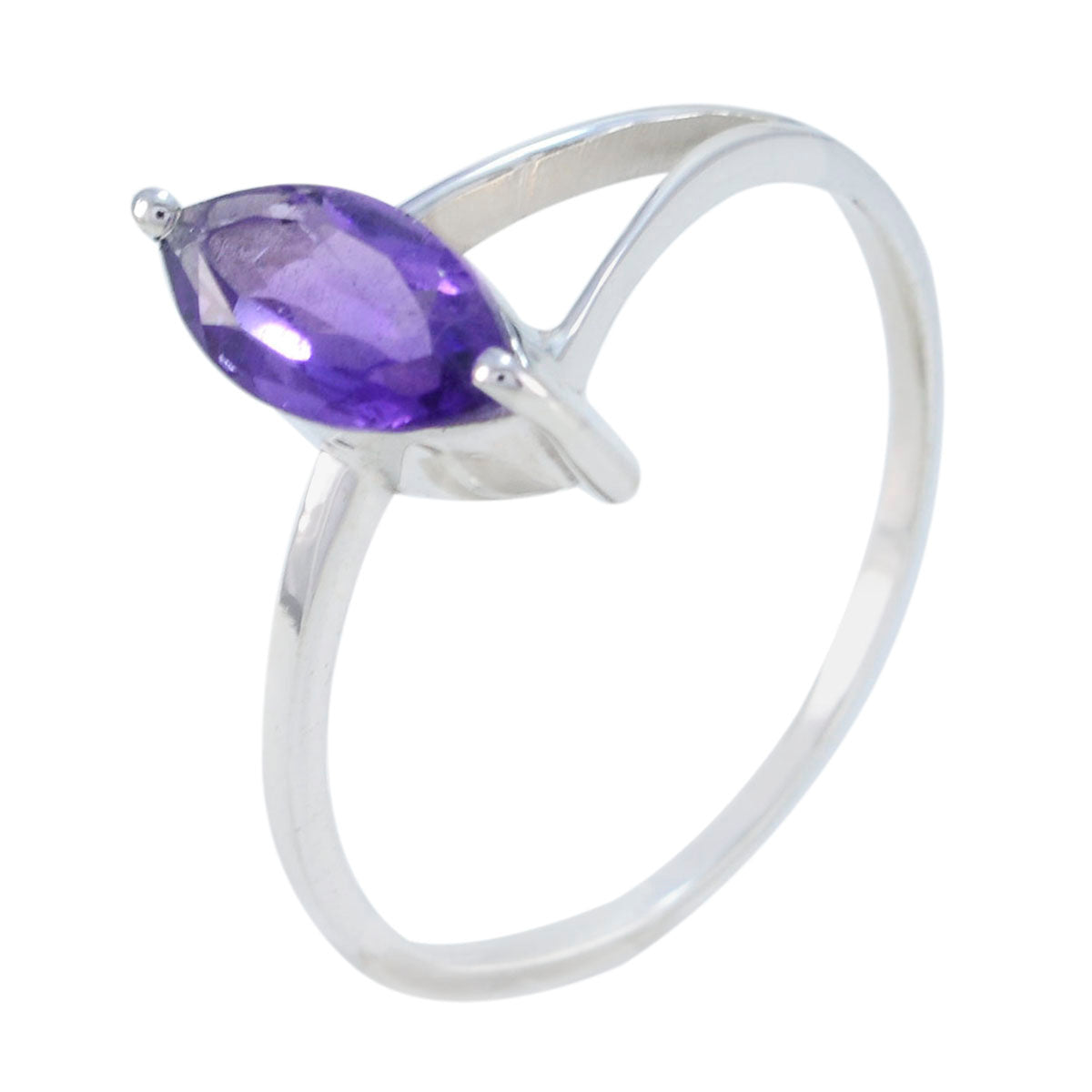 Amethyst Solitaire Korean Silver Purple Gemstone Elegant  Modern Ring Jewelry